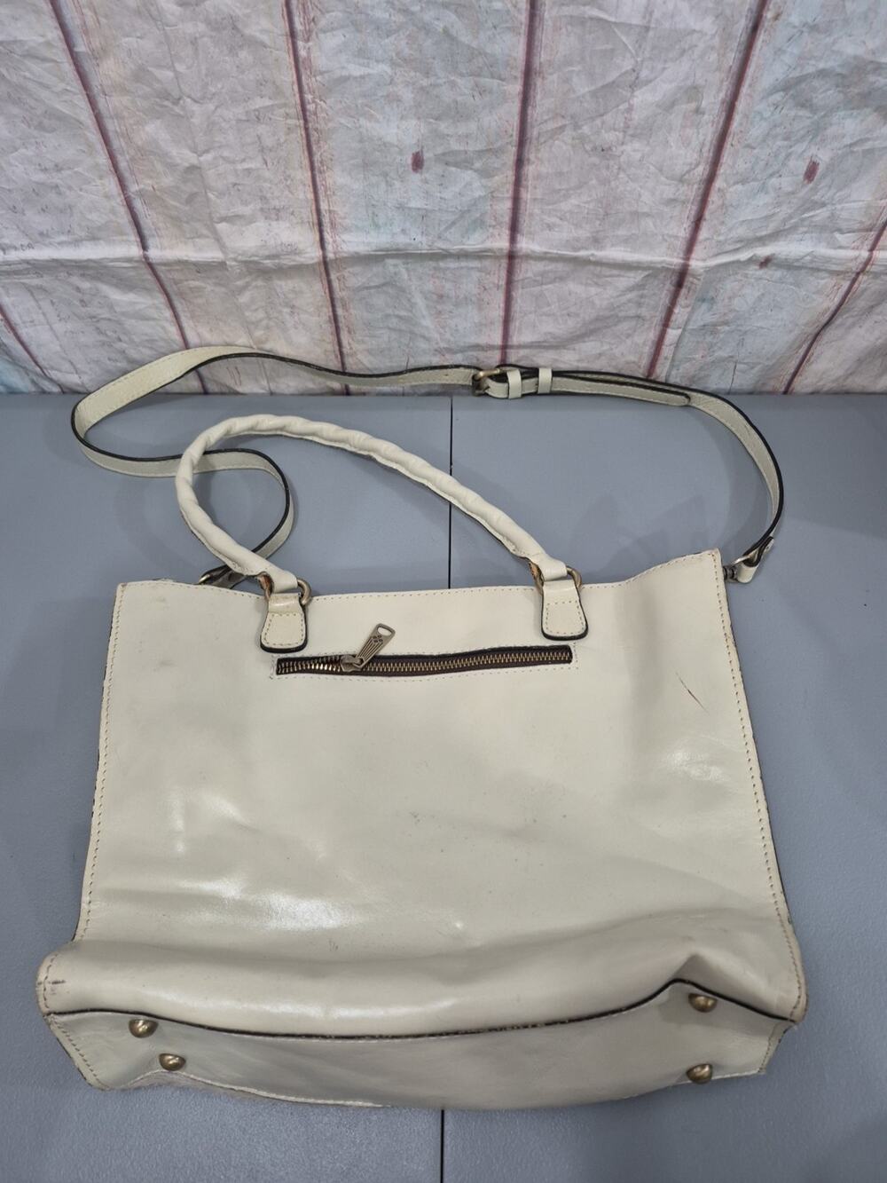 PATRICIA NASH Winter White Metallic Haircalf Tote Satchel